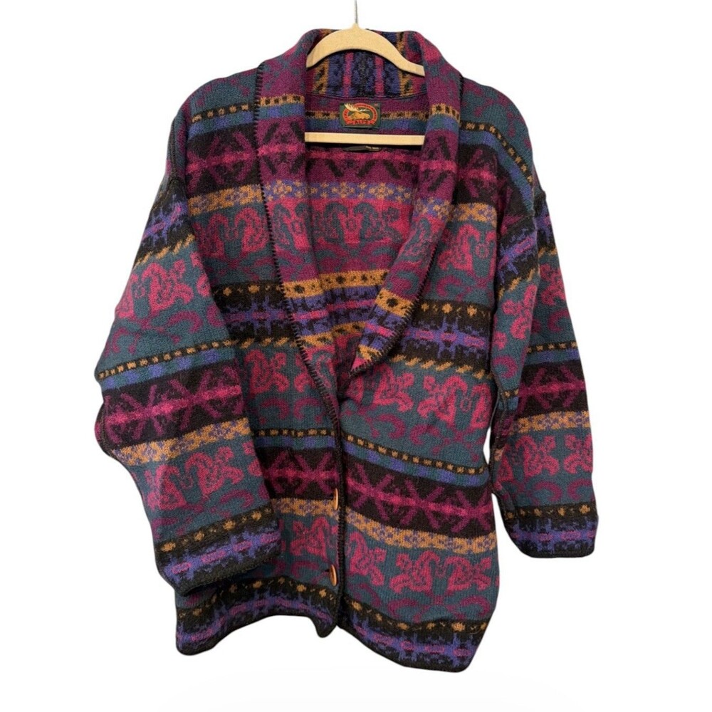 Vintage Alps 100% Wool Southwestern Aztec Cardigan Jacket M
